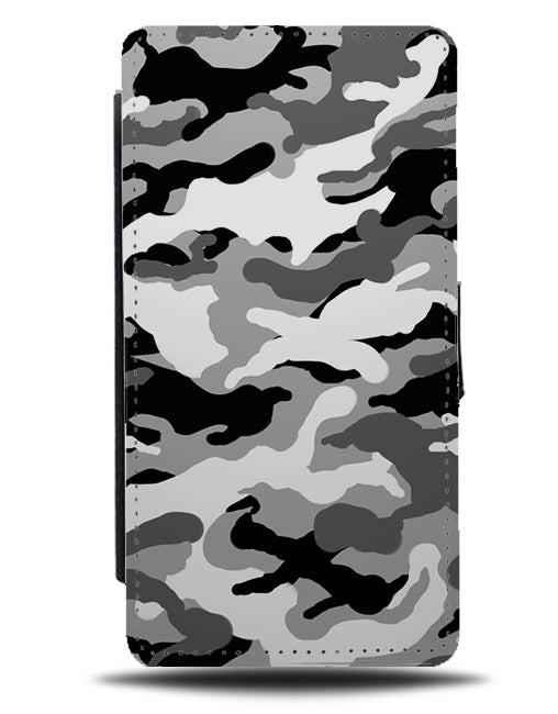 Black & White Camo Print Flip Phone Case Cover Wallet Camouflage Army And B244
