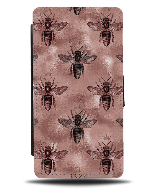 Rose Gold Bug Flip Wallet Case Bugs Queen Bee Bees Wasp Wasps Pattern G046
