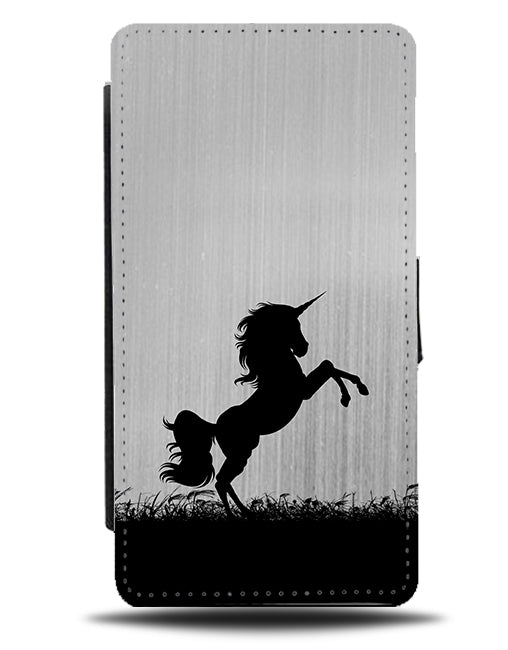 Unicorn Silhouette Flip Cover Wallet Phone Case Unicorns Silver Grey i165