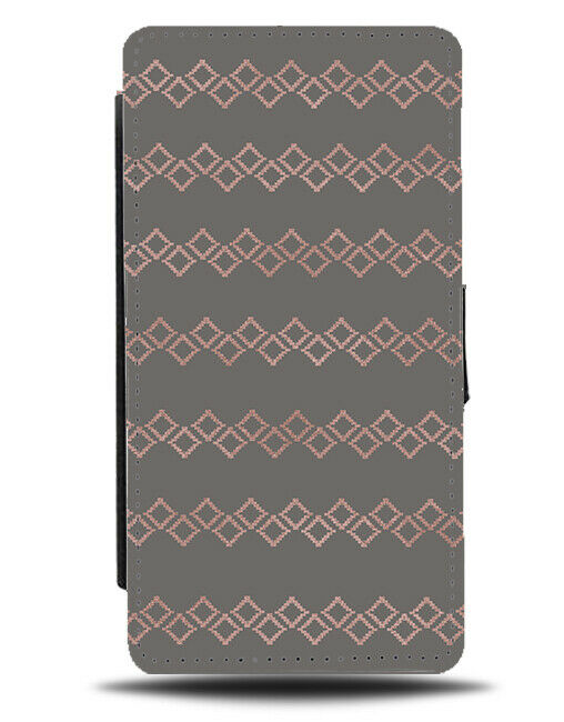 Rose Gold and Dark Grey Patterned Flip Wallet Case Pattern Design Squares F844