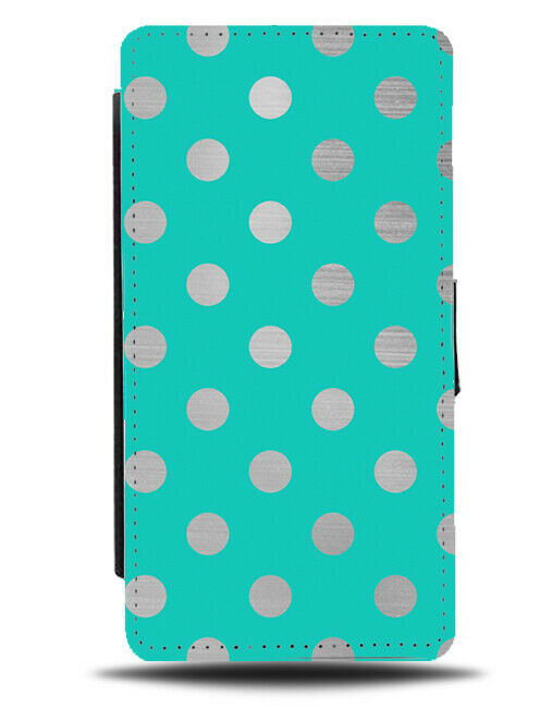 Turquoise Green & Silver Polka Dot Flip Cover Wallet Phone Case Spots Grey i505