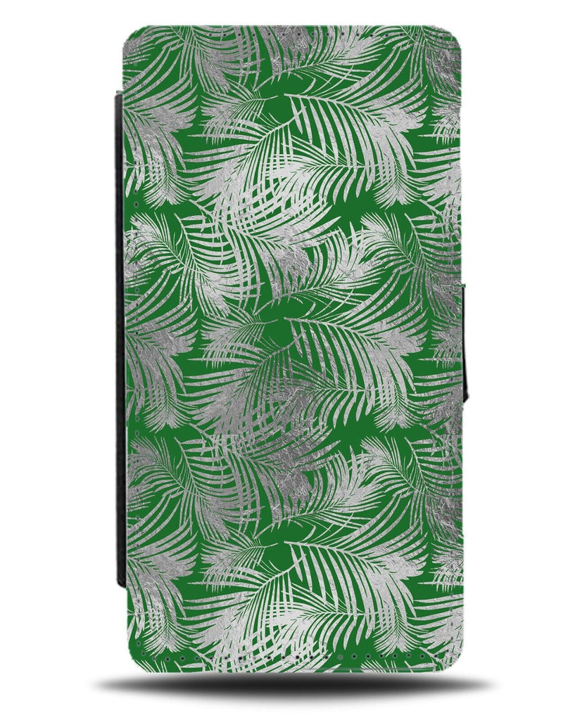 Green and Silver Tropical Leaf Foil Print Flip Wallet Case Leaves Jungle CN83