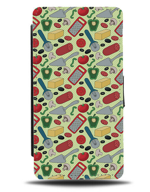Cartoon Pizza Ingredients Flip Wallet Case Cooking Cook Chef Pizzas Cutter G792