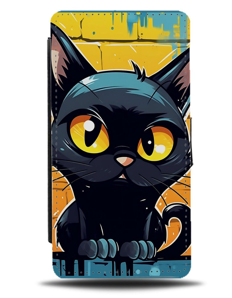 Cartoon Black Cat Flip Wallet Case Graffiti Witches Witch Spooky Season DC80