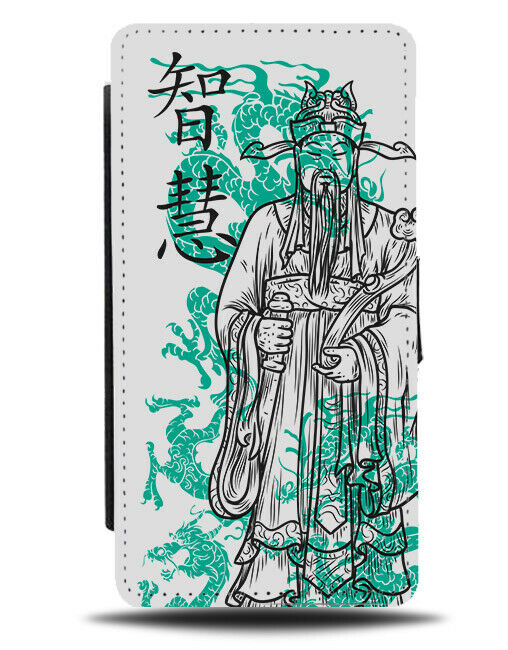 White & Turquoise Oriental Buddha Flip Wallet Phone Case Sensei Spiritual E338
