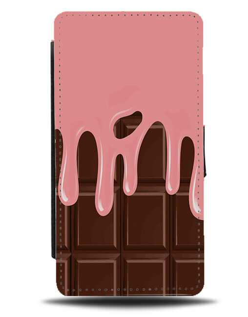 Dripping Strawberry Sauce On Chocolate Bar Flip Wallet Case Pink Sweet K876