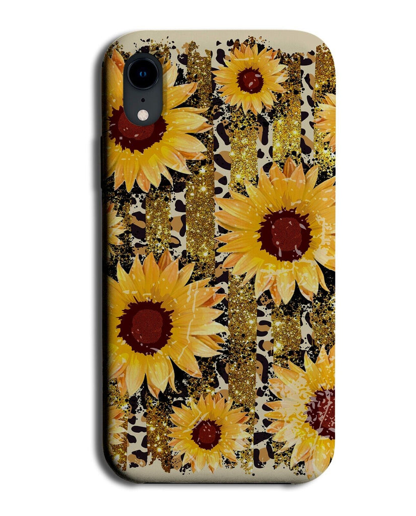 Gold Sunflower Leopard Skin Pattern Phone Case Cover Printed Glitter Effect CR05