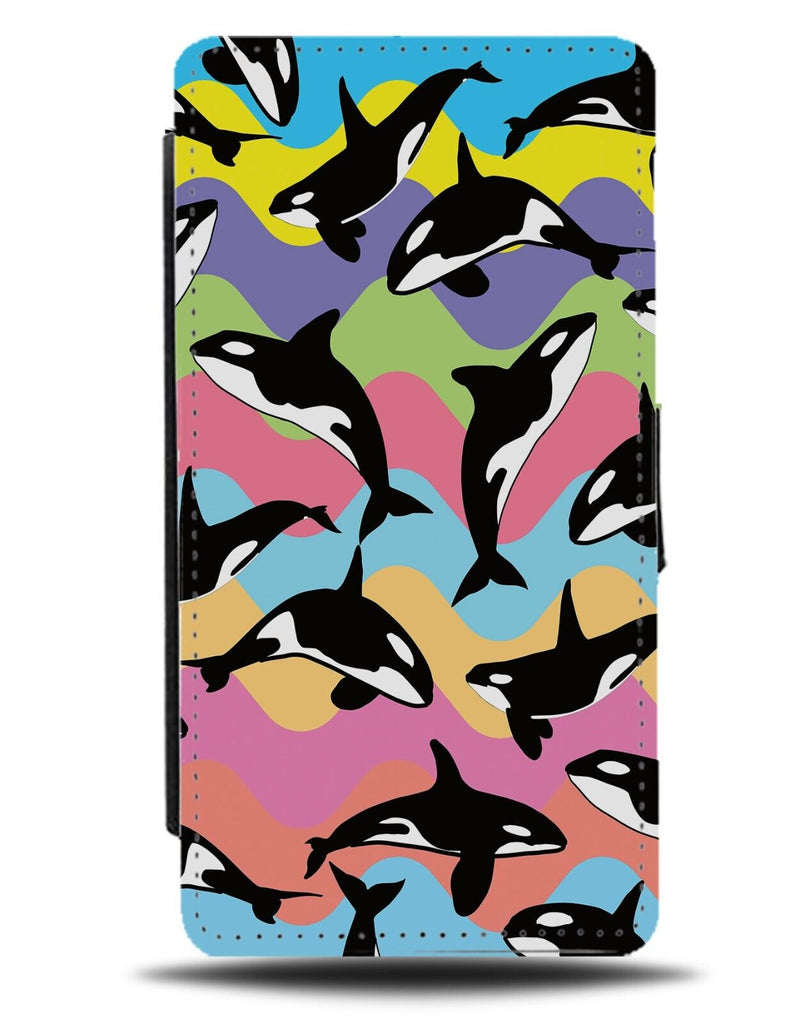 Colourful Rainbow Orcas Design Flip Wallet Case Orca Killer Whale Whales AX60
