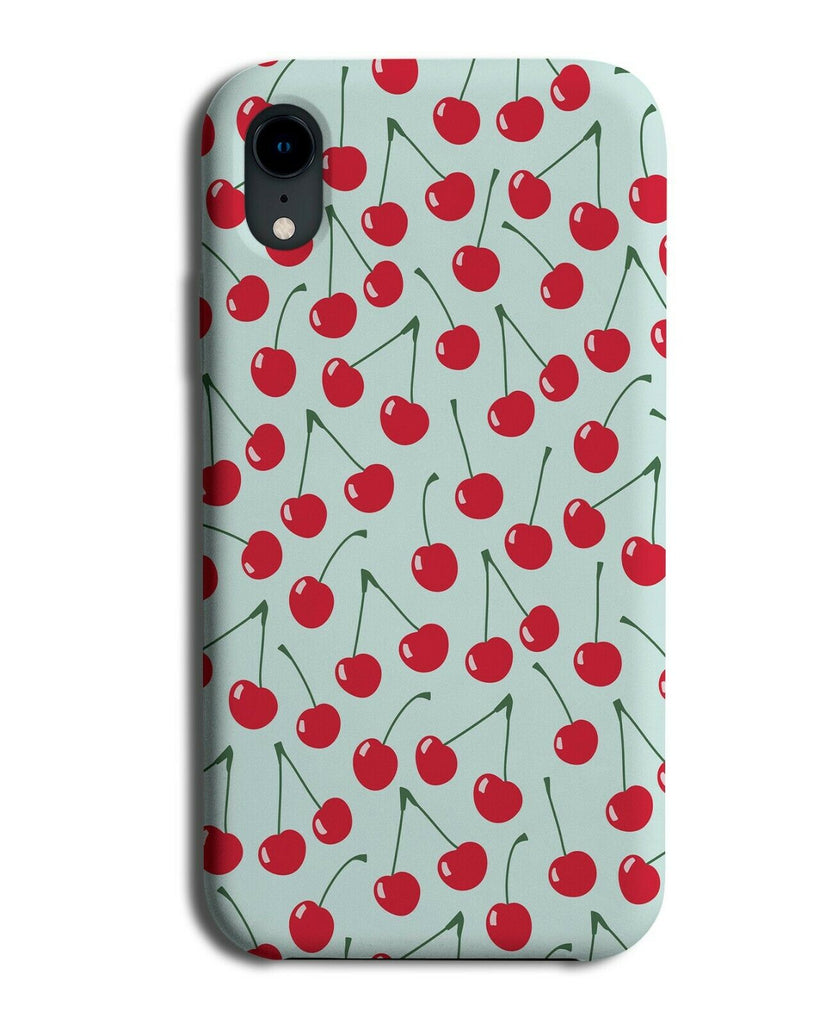 Pastel Blue and Red Cherries Phone Case Cover Cherry Wallpaper Pattern F068