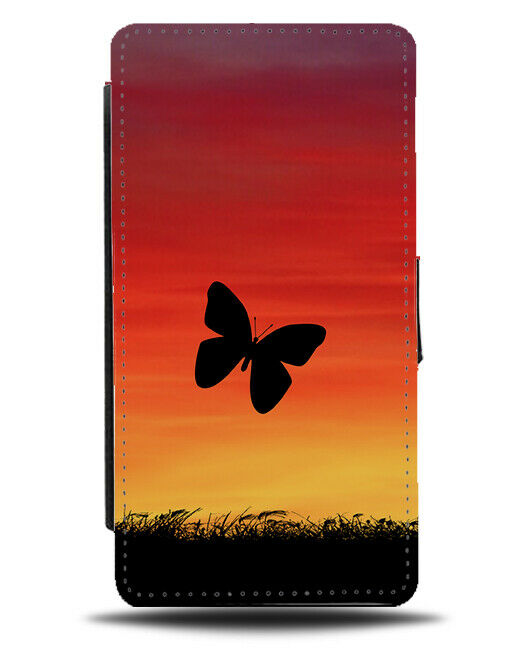 Butterfly Silhouette Flip Cover Wallet Phone Case Butterflies Sunset Shapes i231