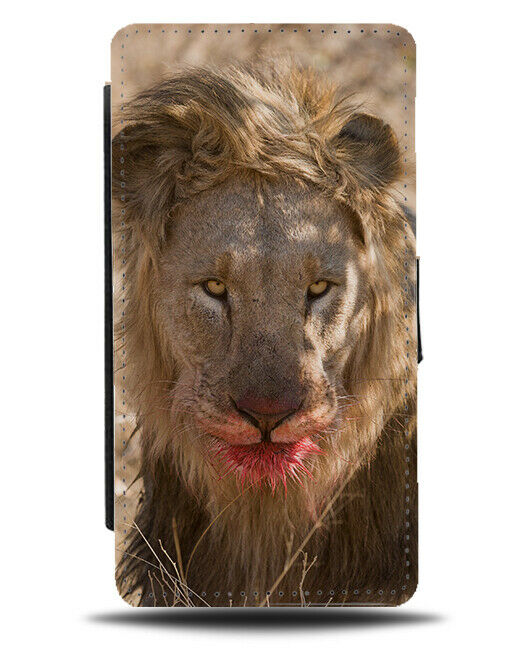 Scary Lion Flip Wallet Case Blood In Lions Mouth Picture Male Lion Africa H912