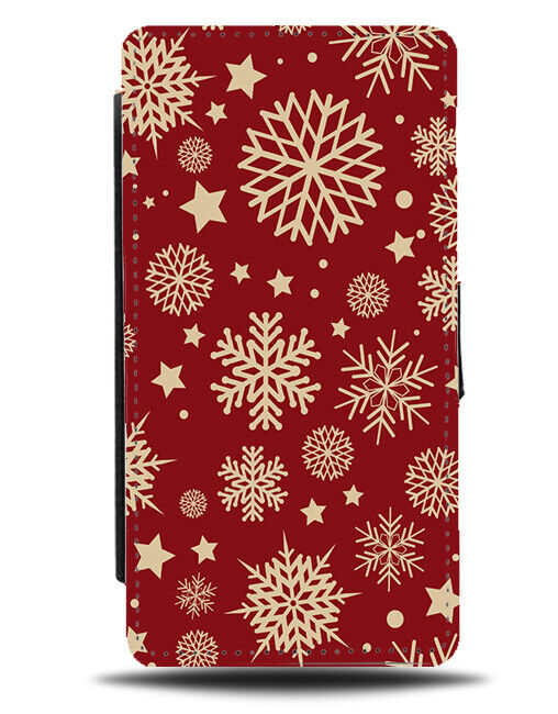 Red Snowflakes Flip Wallet Case Symbols Patterning Snowing Star Christmas N867