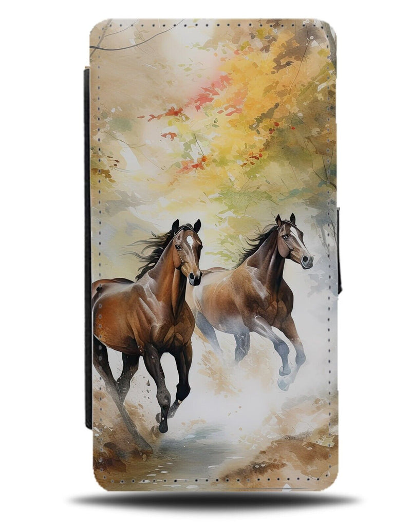 Running Horses Flip Wallet Case Horse Oil Painting Art Drawing Sketch Ponie BF07