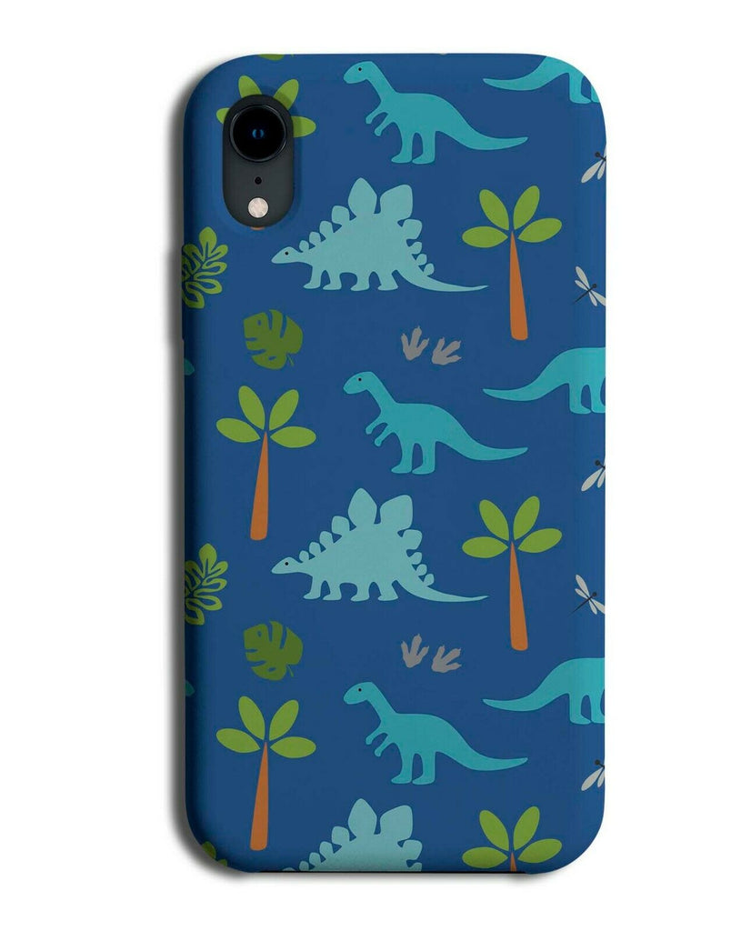 Navy Blue Dinosaur Phone Case Cover Dinosaurs Pattern Toys Palm Tree F595