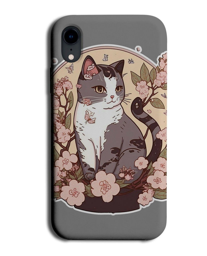 Sakura Anime Cat Phone Case Cover Cherry Blossoms Style Cats Grey and Pink AC64