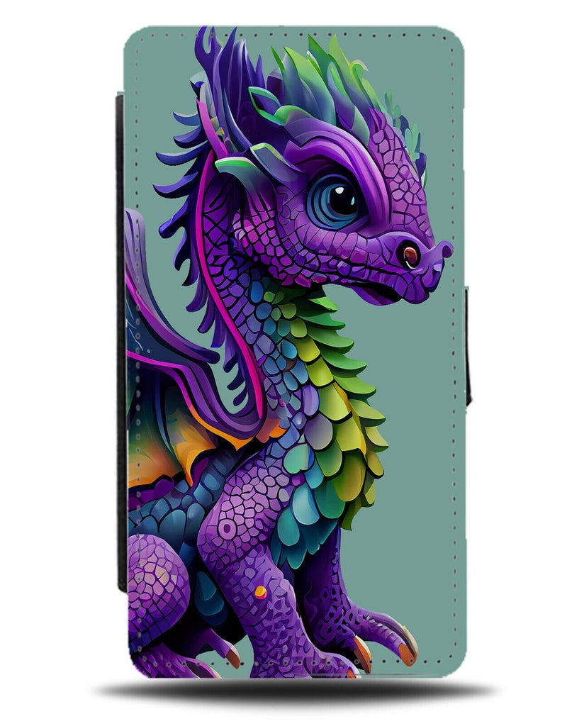Purple Dragon Flip Wallet Case Coloured Dragons Rainbow Violet Lilac Scales AD46