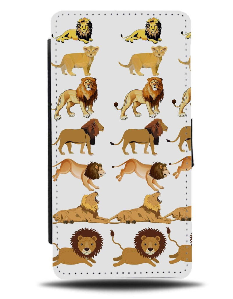 Various Lions Pattern Flip Wallet Case Male Female Lion Cartoon Pose Poses AB96