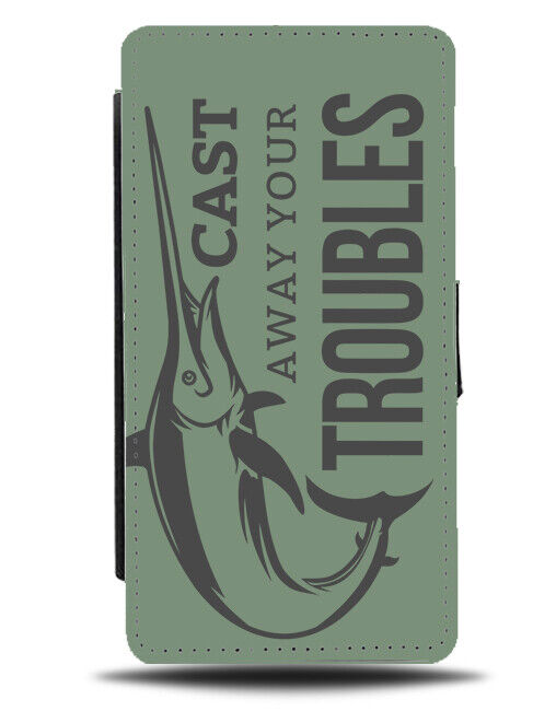 Cast Away Your Troubles Flip Wallet Case Swordfish Fishing Quote Saying J343