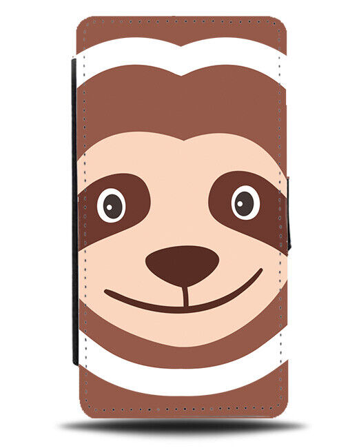 Cartoon Sloth Sticker Design Flip Wallet Case Sloths Face Head Brown Kids K282
