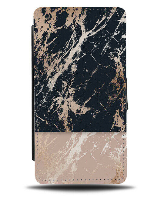 Rose Gold and Black Marble Patterned Flip Wallet Case Pattern Design Smear G111