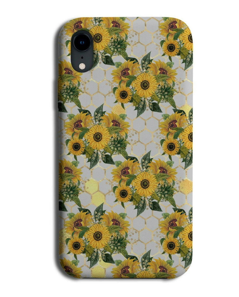 Light Grey and Gold Geometric Trim Phone Case Cover Sunflower Sunflowers G236