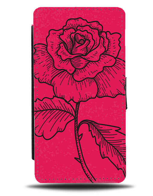 Roses Line Art Design Flip Wallet Case Rose Flowers Petals Petal Floral K891