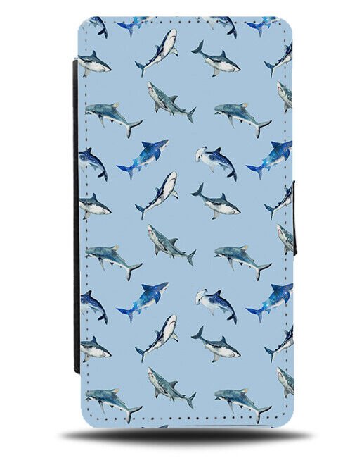 Sharks Swimming Pattern Flip Wallet Case Great White Hammerhead Cartoon AA01