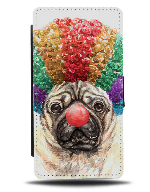 Pug The Clown Flip Wallet Case Clowns Colourful Wig Red Nose Pugs Face K737