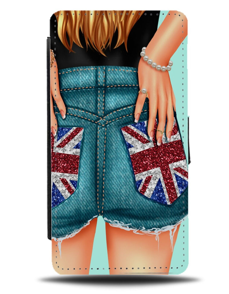 Girl In Union Jack Denim Jean Shorts Flip Wallet Case Flag Girls Jeans UK DG25