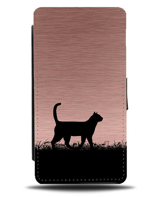Cat Silhouette Flip Cover Wallet Phone Case Cats Kitten Rose Gold Coloured i109