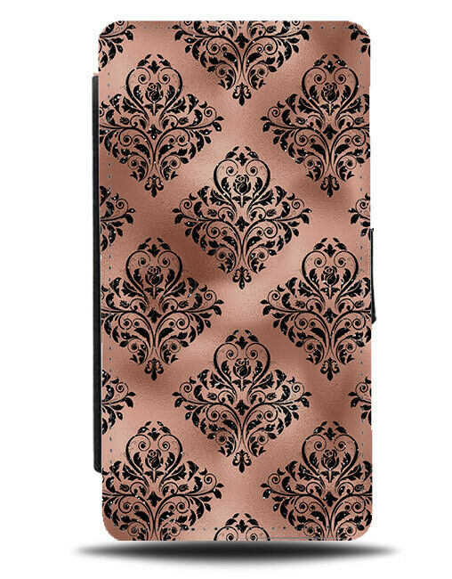 Rose Gold Tribal Floral Design Flip Wallet Case Flowers Flowery Outlines G033