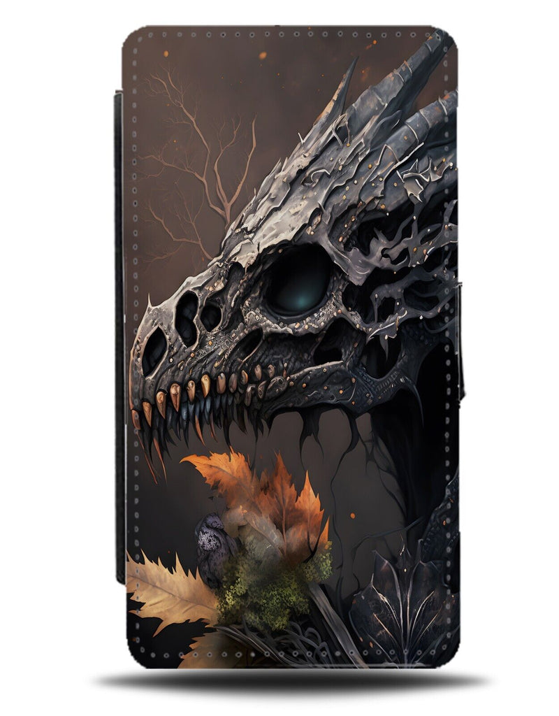 Dragon Skull Head Flip Wallet Case Dragons Skulls Skeleton Horror Spooky DD32