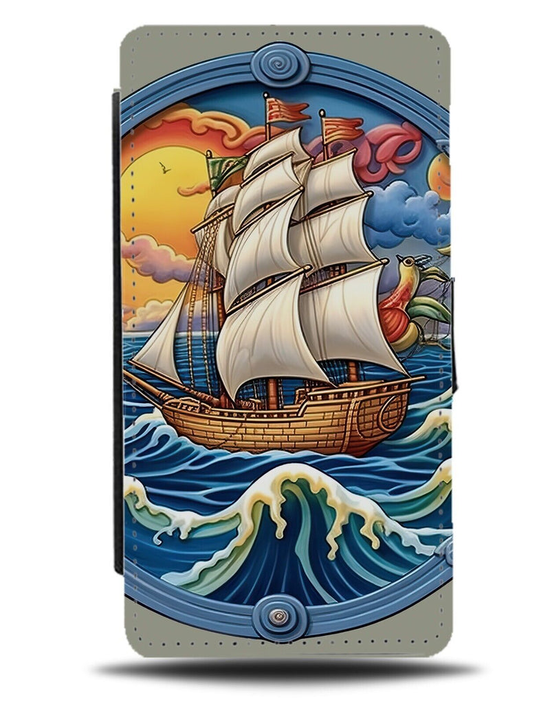 Pirate Ship Sailing On The Waves Flip Wallet Case Wave Ocean Sea Ships Boat CM95