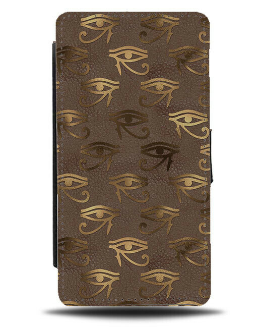Brown and Gold Egyptian Eye Flip Wallet Case Egypt Eyes Symbol Design Logo F469