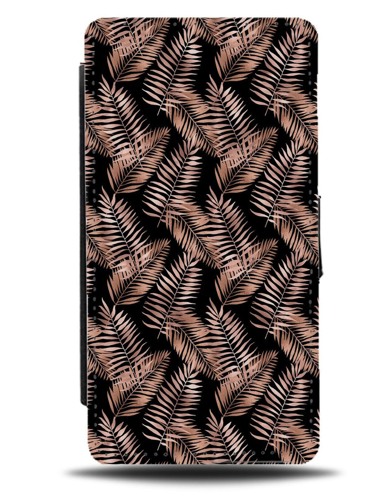Black and Rose Gold Jungle Leaves Flip Wallet Case Palm Tree Fern Ferns CC86