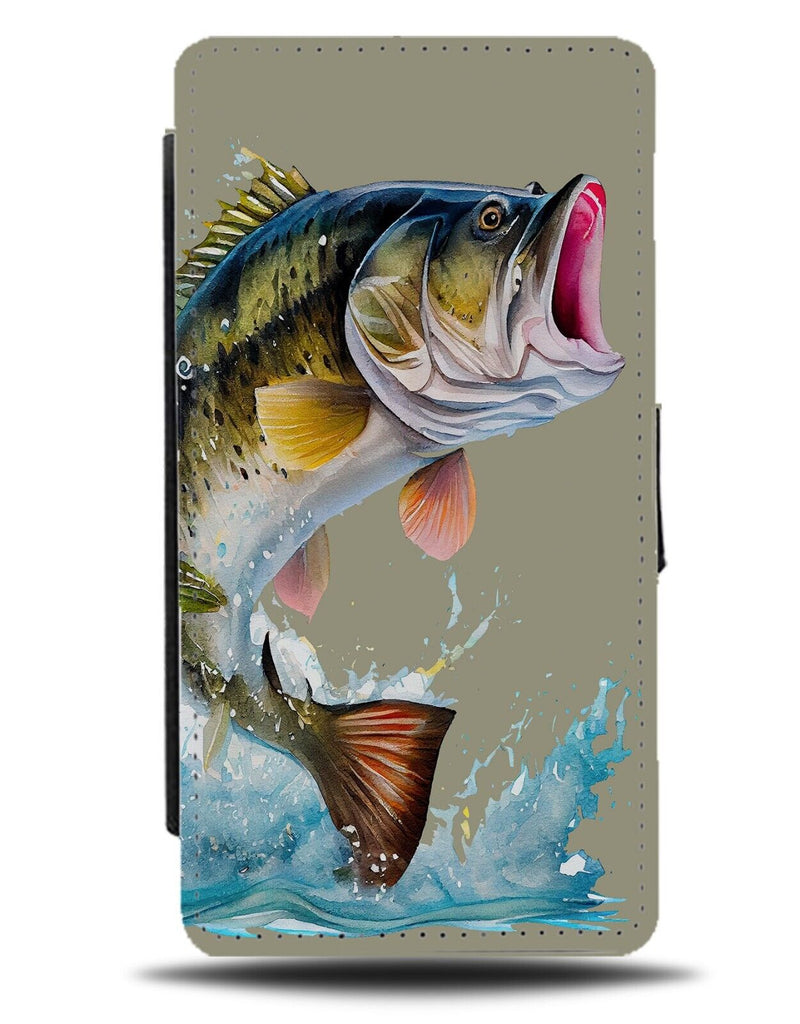 Jumping Bass Fish Flip Wallet Case Basses Fishing Fisherman Jump Leap Lake AD61