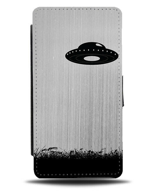 UFO Silhouette Flip Cover Wallet Phone Case UFOs Aliens Alien Silver Grey i164