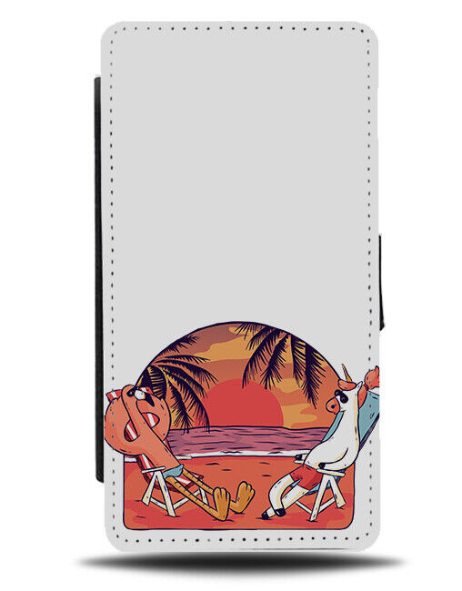 Unicorn and Flamingo Sunbathing Flip Wallet Case Sunbath Sunburnt Holiday J403