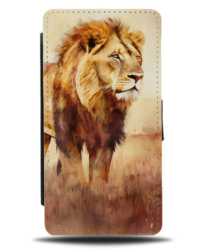 Oil Painting Of Lion In Savannah Plains Flip Wallet Case African African BG77