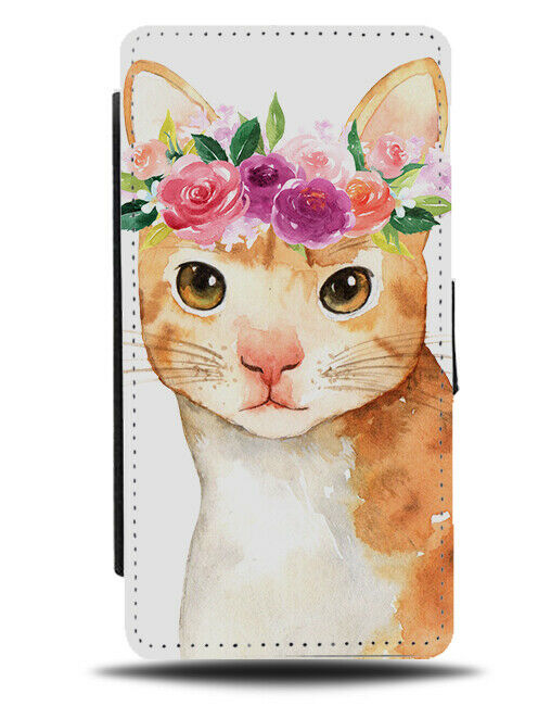 Cat In Flower Crown Flip Wallet Case Face Girls Floral Funny Cats Kitten H973