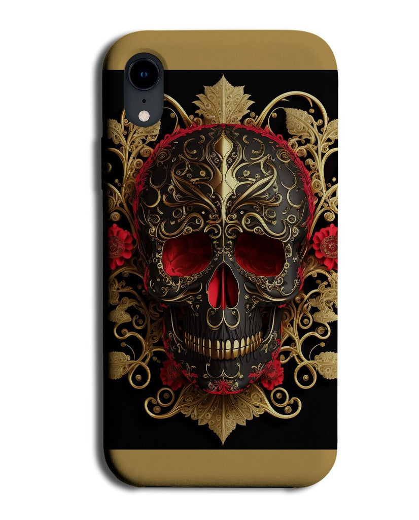 Golden Flower Skull Phone Case Cover Flowers Gold Darkness Dark Gothic Emo Q704B