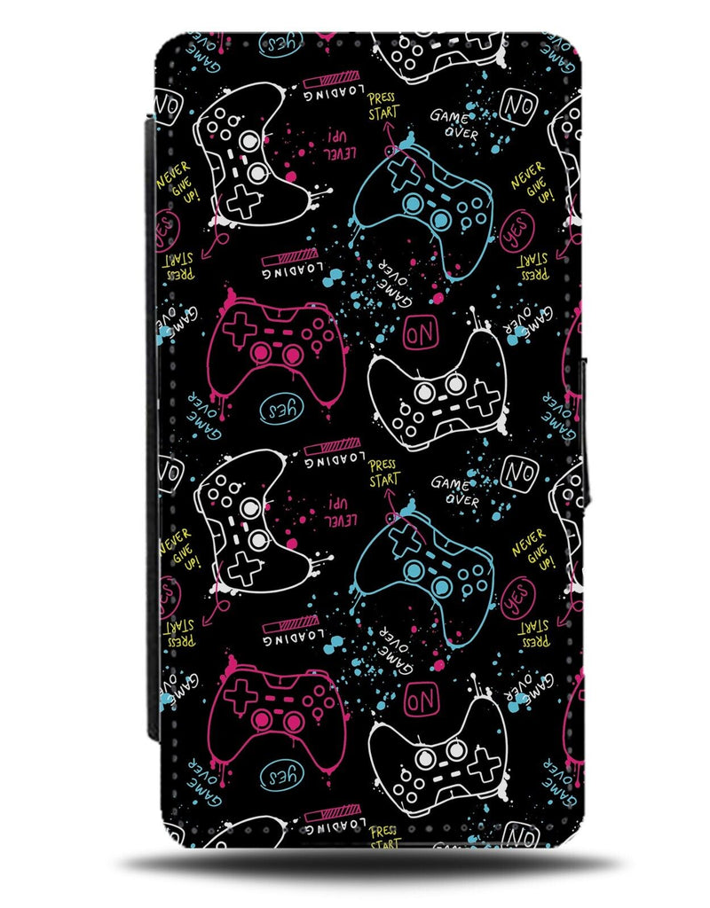 Gamer Pattern Flip Wallet Case Gaming Joystick Joysticks Controller Retro DA96