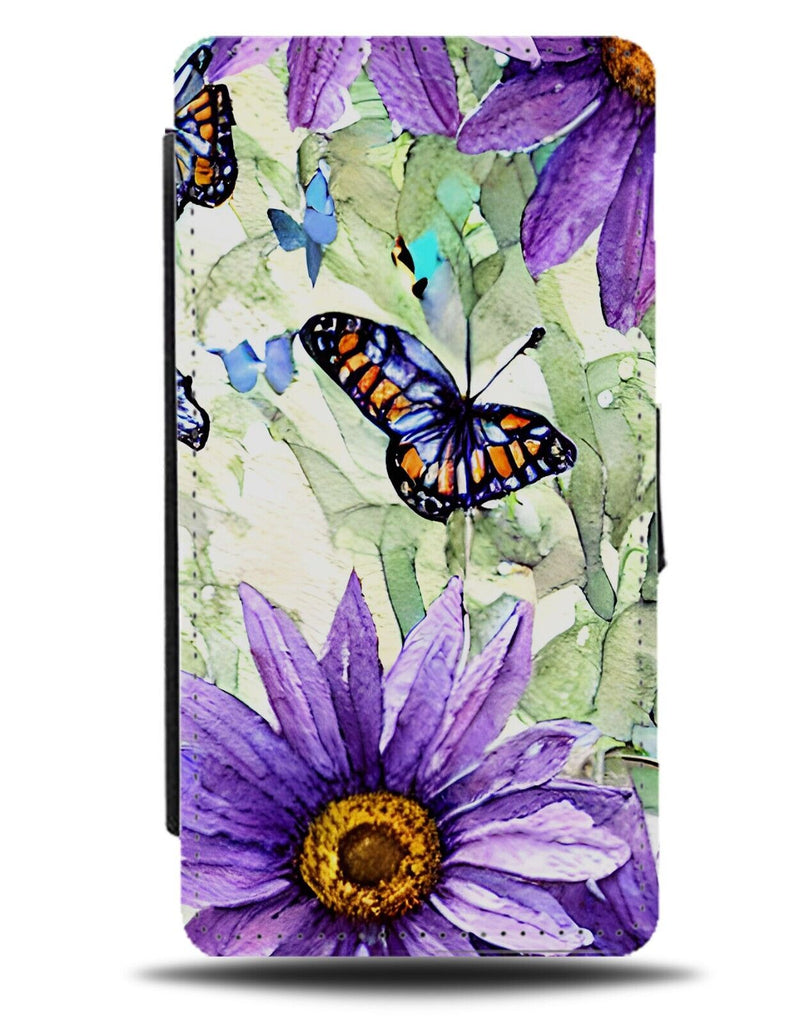 Shabby Chic Butterfly Painting Print Flip Wallet Case Purple Flowers Summer BA40