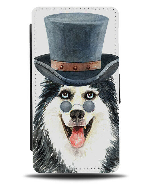 Funny Siberian Husky In Fancy Dress Painting Flip Wallet Case Dog Portrait K759