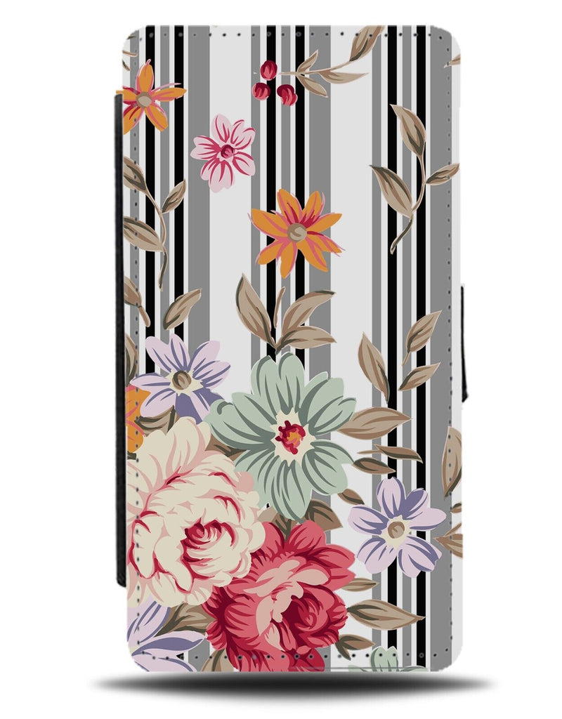 Retro Floral Design Flip Wallet Case 60s Sixties Shabby Chic Black & White BA46