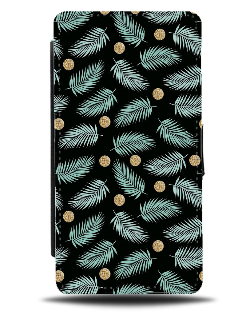 Turquoise Green Palm Tree Leaves Flip Wallet Case Fearne's Gold Polka Dot AQ68