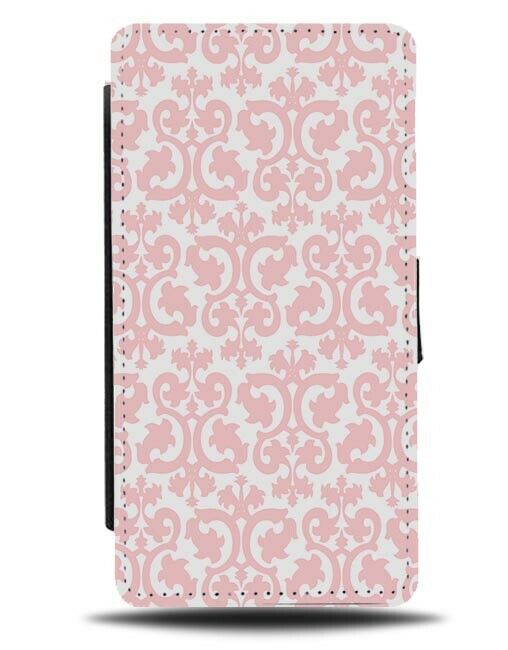 Baby Pink and White Floral Stencil Flip Wallet Case Flowery Vintage Outline F152