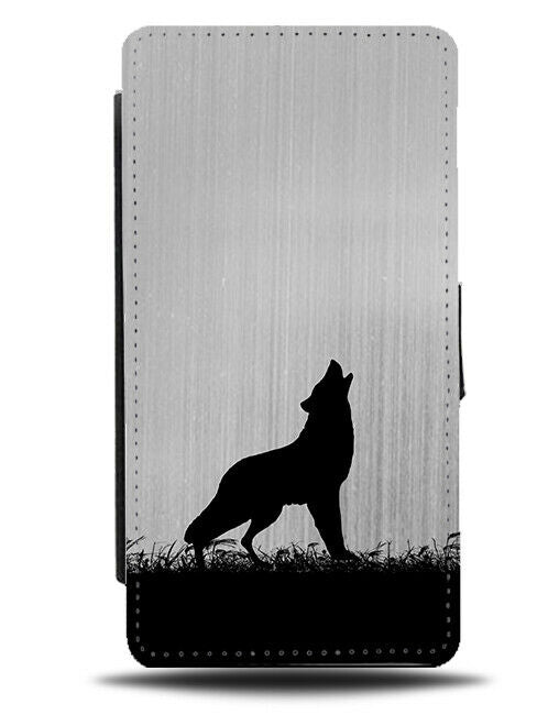 Wolf Silhouette Flip Cover Wallet Phone Case Wolves Silver Coloured Grey i166
