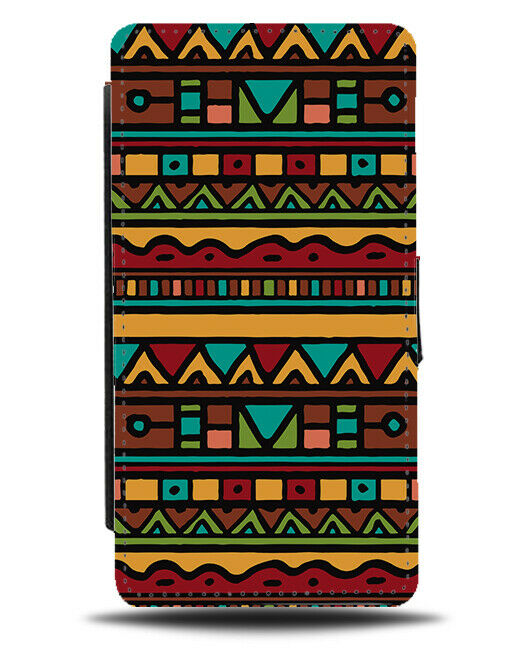 Multicoloured African Village Pattern Flip Wallet Case Africa Shapes Design H656
