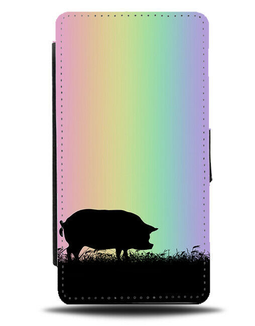 Pig Silhouette Flip Cover Wallet Phone Case Pigs Rainbow Colourful I096